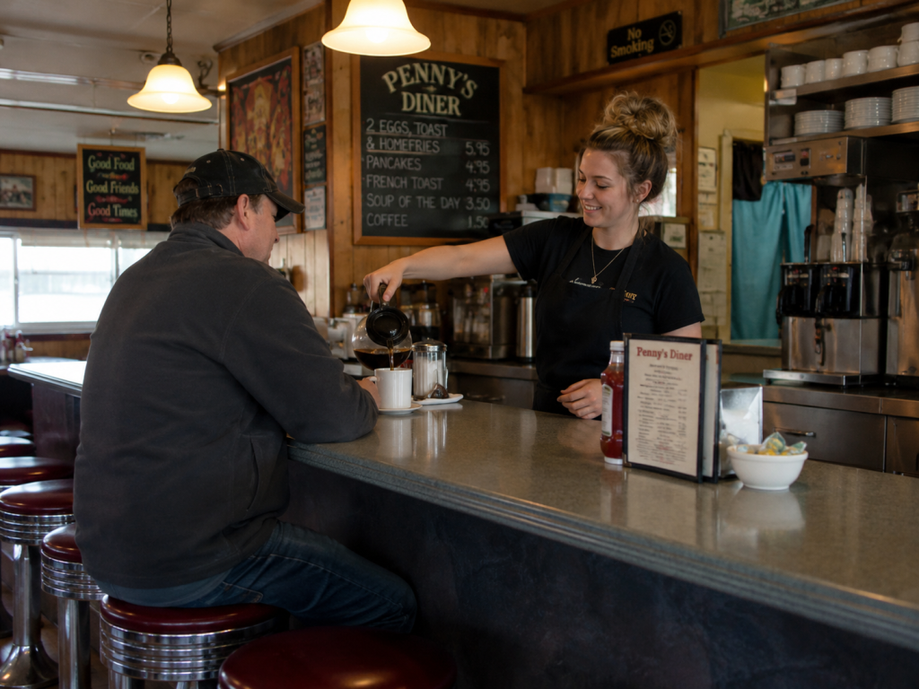 diner with young waitress